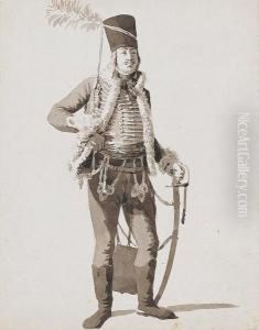 An Austro-hungarian Hussar, Monochrome by Thomas Sandby