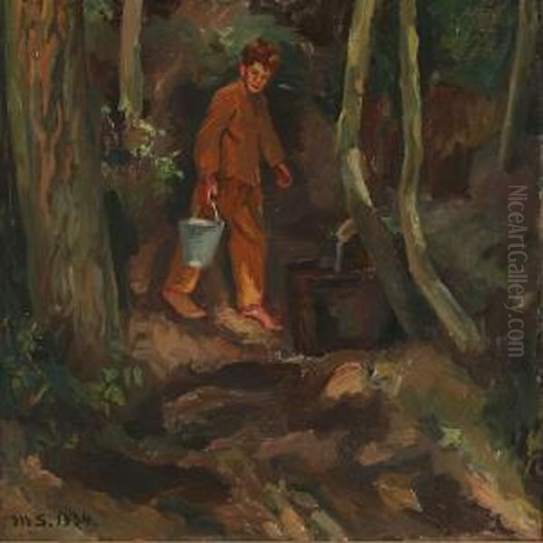 A Boy Fetching Water In The Forest - view 1