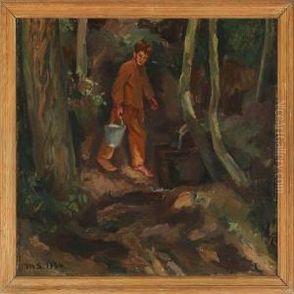 A Boy Fetching Waterin The Forest - view 1