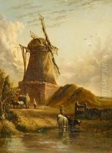 Landscape With Haycart, Cattle And Figuresbefore A Windmill