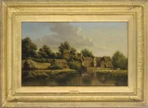 The Watermill; And Anglers On A Tranquil River by Anthony Sandys