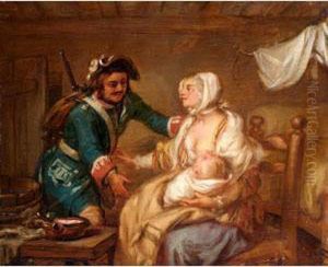 Interior With A Soldier Greeting His Wife And Child by Jean Francois Sane