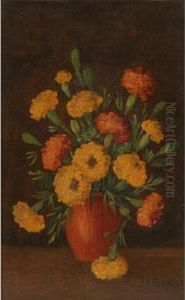 Floral Still Life With Zinnias by Henry L. Sanger