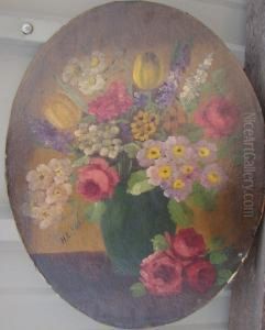 Floral Still Life In A Green Vase by Henry L. Sanger