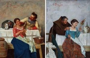 Cavalier And A Monk With Serving Girls