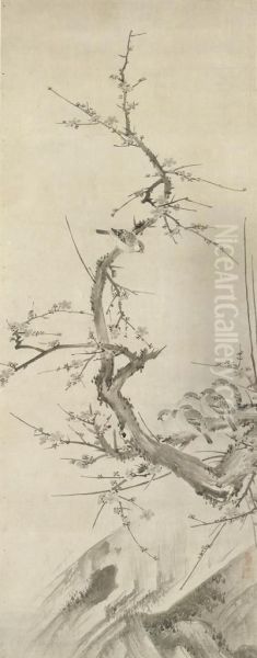 Sparrows On Plum Branch - view 1