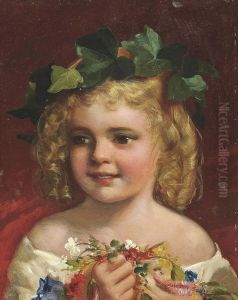A Child Holding A Posy, Ivy In Her Hair