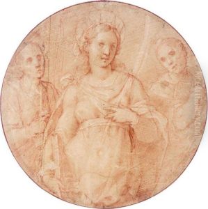 A Female Martyr Saint, With Two Deacons Behind Her by Fabrizio Santafede