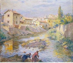 Lavanderas En Elrio by Marceliano Santamaria