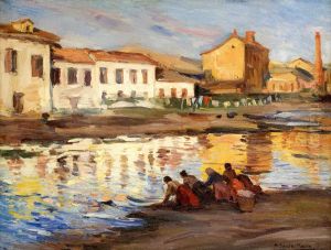 Lavanderas En El Rio by Marceliano Santamaria