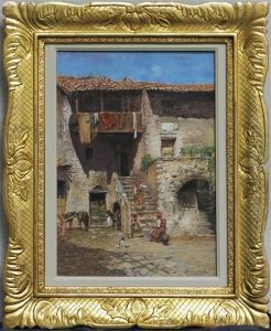 Rustico Con Tre Contadine In Primo Piano by Rubens Santoro