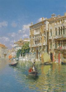 Gondoliers In Front Of The Palazzo Cavalli-franchetti, Venice