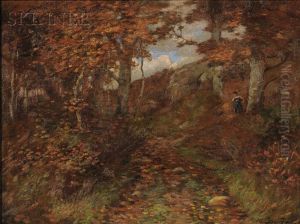 Hiker In The Autumn Woods by Daniel Francois Santry
