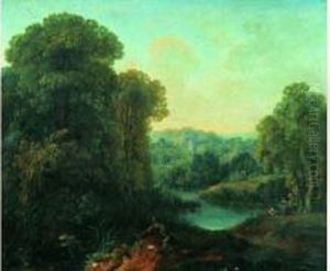 Pecheurs Dans Un Paysage De Riviere by Jean-Philippe Sarazin