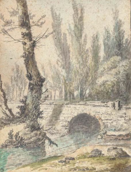 A Landscape With An Arched Bridge Spanning A Stream - view 1