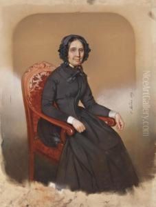 Portrait De Femme Assise A La Robe Noire by Honore Charles Sardou
