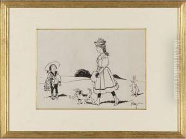 Two Children, A Dog And Arabbit - view 1