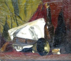 Still Life Depicting School Bell, Book, Gun, Bottles by Paul Turner Sargent