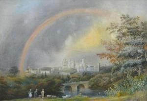 Early 19th C. 'figures And Sheep Before Windsor Castle', Watercolour, Signed, Labelled Verso, 10