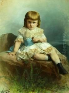 Little Girl With Blue Sash And Bird In Hand by Napoleon Sarony