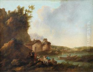 Paysages De Riviere Avec Des Embarcations by Jean Baptiste Sarrazin