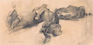 Cavallo Divorato Da Due Leoni by Giulio Artistide Sartorio