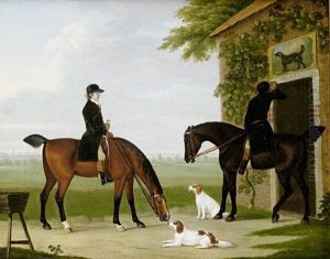 Two Huntsmen With Their Horses And Hounds Before A Tavern by John Nost Sartorius