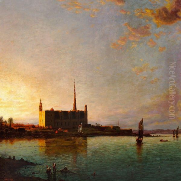 Coastal Scene With A Castle In The Sunset - view 1