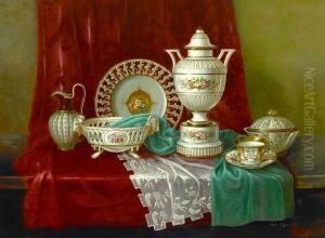 A Still Life With French Porcelain On A Table by Anna Sattler