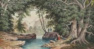 Waldinneres Mit Gewasser Und Personenstaffage by Hubert Sattler