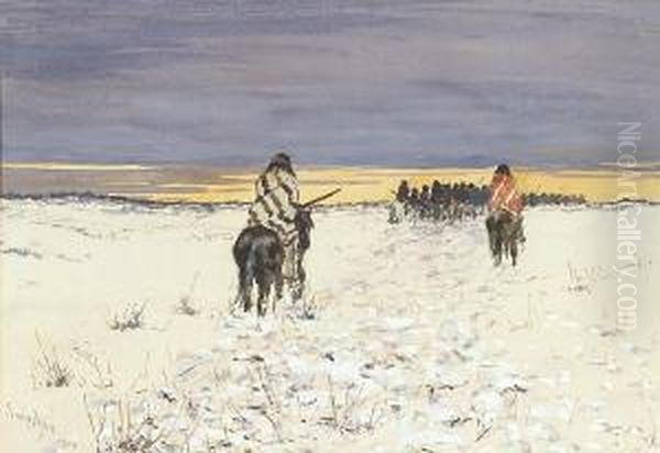 Indians On Horseback In The Snow - view 1