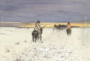 Indians On Horseback In The Snow by Frank Paul Sauerwein