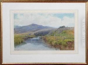 A River Landscape With Sheep Grazing In The Middle Distance by Charles L. Saunders