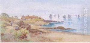 A Coastal Scene With Distant Fishing Boats by Charles L. Saunders