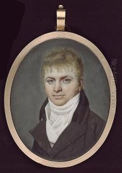 A Gentleman, Wearing Dark Grey Coat With Black Collar, White Waistcoat And Tied Cravat - view 1