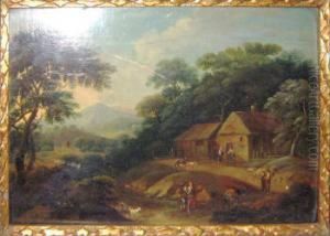 Landscape, With Figures At A Farm