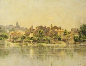 Village Au Bord Du Fleuve by Adrien Jacques Sauzay