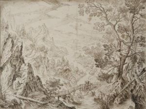 Promeneurs Dans Un Paysage Au Pont by Roelandt Jacobsz Savery