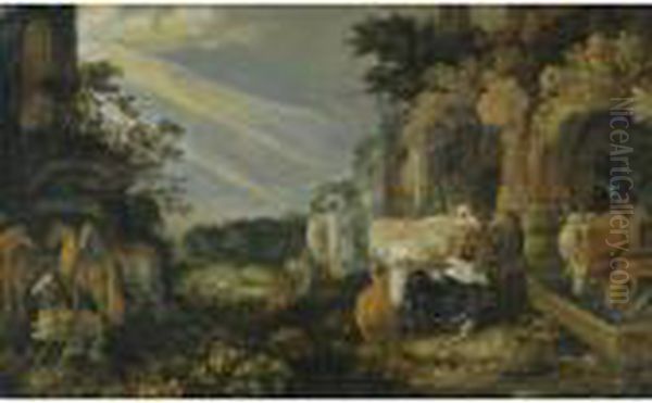 Paradise Landscape With Horses, Cows, Goats And Herders - view 1