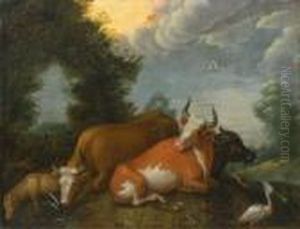 Cows, Frogs And Birds In A Landscape