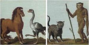 A Monkey And A Cat In A Landscape by Roelandt Jacobsz Savery