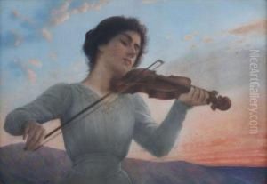Young Woman Playing A Violin by Alfonso Savini