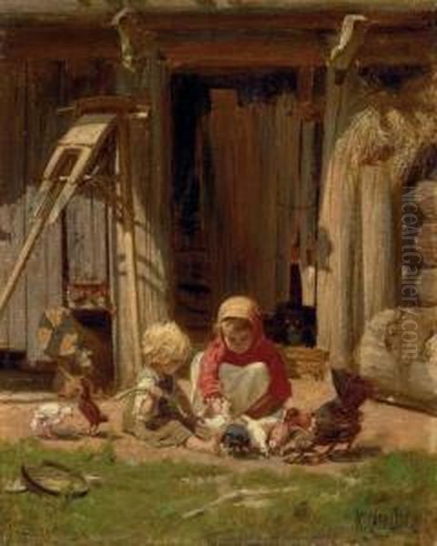 Children With Chickens - view 1