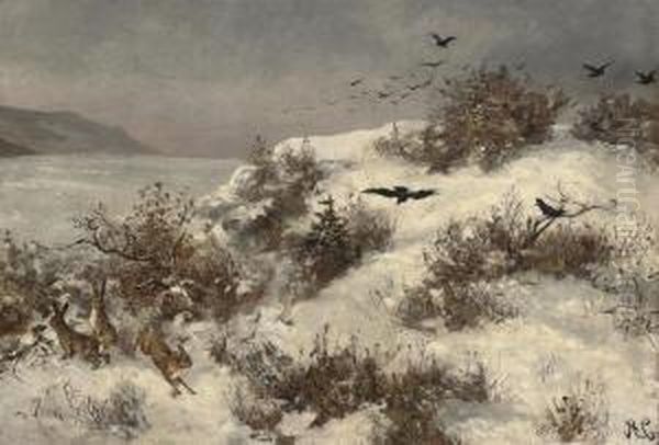Winter Landscape With Hares - view 1