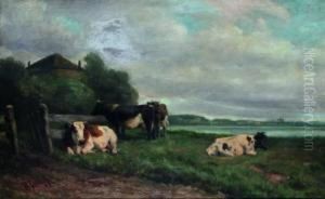 Rustende Koeien Aan Het Water by Hendrik Savrij