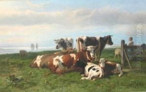 Seenlandschaft Mit Kuhen by Hendrik Savrij