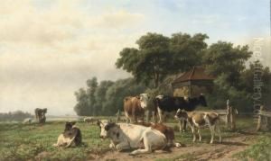 Cows Near A Haystack