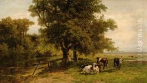 Cows In A Sunnymeadow by Henri M. Savry