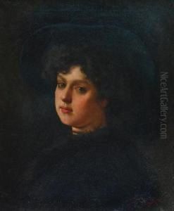 Portret Mlodej Kobiety W Kapeluszu by Stanislaus Sawiczewski