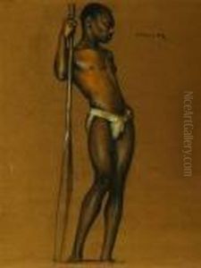 Standing Black Man Leaning On A Pole,
Signed Sawyer" Upper Right by Philip Ayer Sawyer